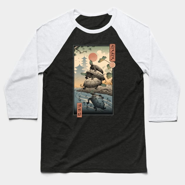 Kame Kame Ukiyo-e Baseball T-Shirt by Vincent Trinidad Art